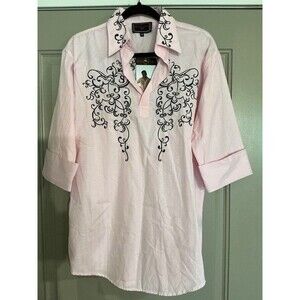 Patroncito USA Pink 3/4 Cuff Sleeves with Black Embroidered Embellishments Sz M